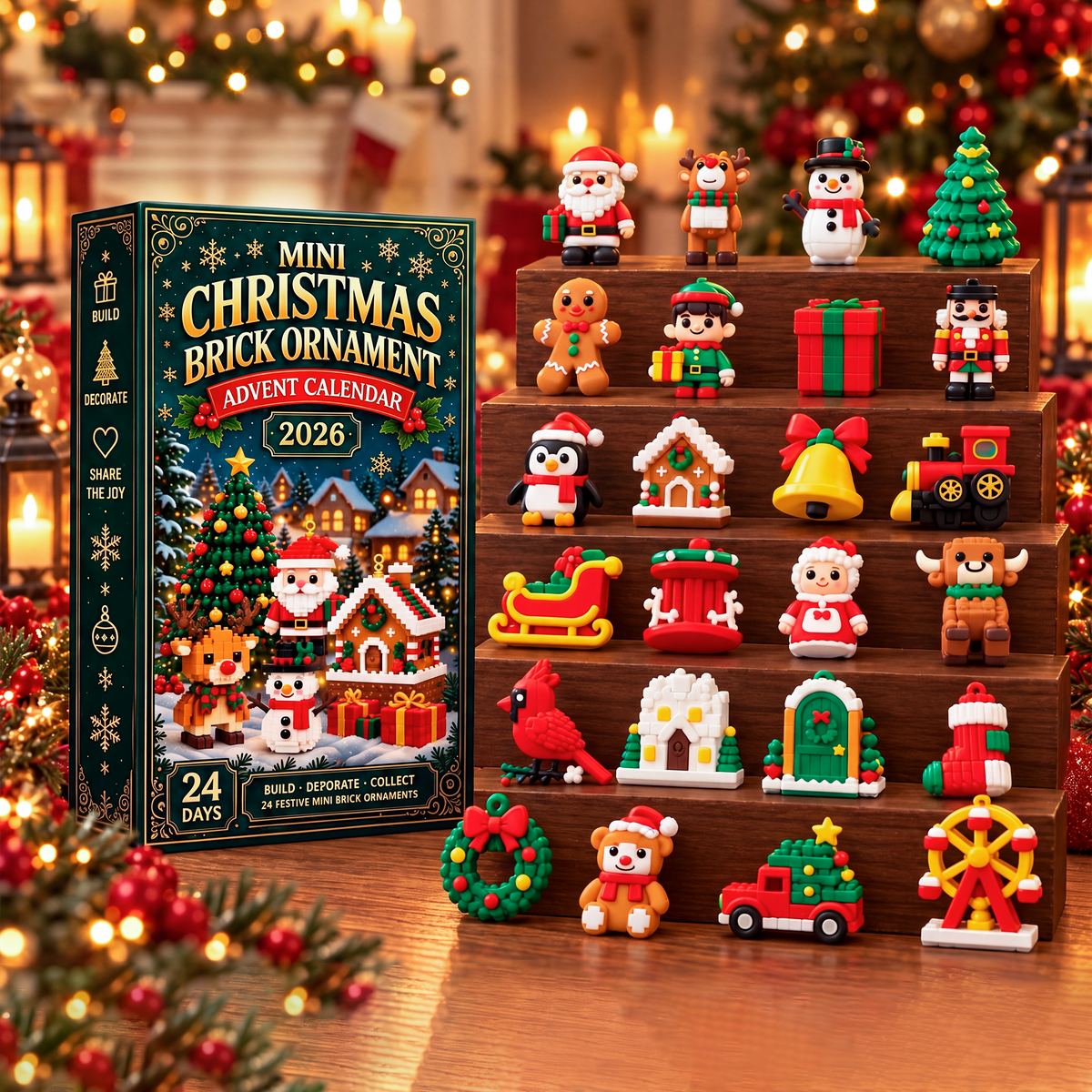 Weihnachts-Adventskalender mit Mini-Ornamenten aus Steinen