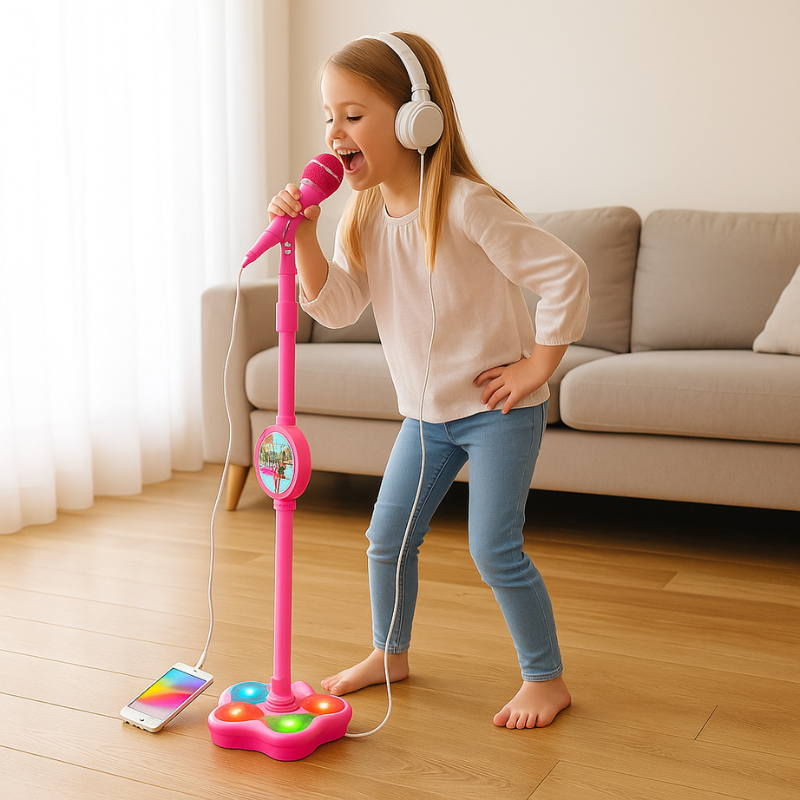Höhenverstellbares Karaoke-Mikrofon mit leuchtenden Fußlichtern