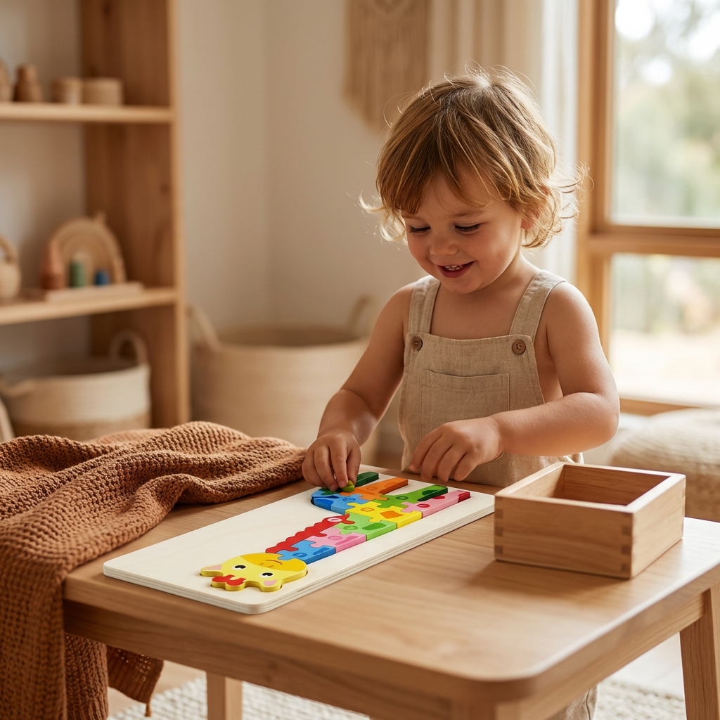 Holzpuzzle-Set für Kinder – Zahlen & Tiere Lernpuzzle
