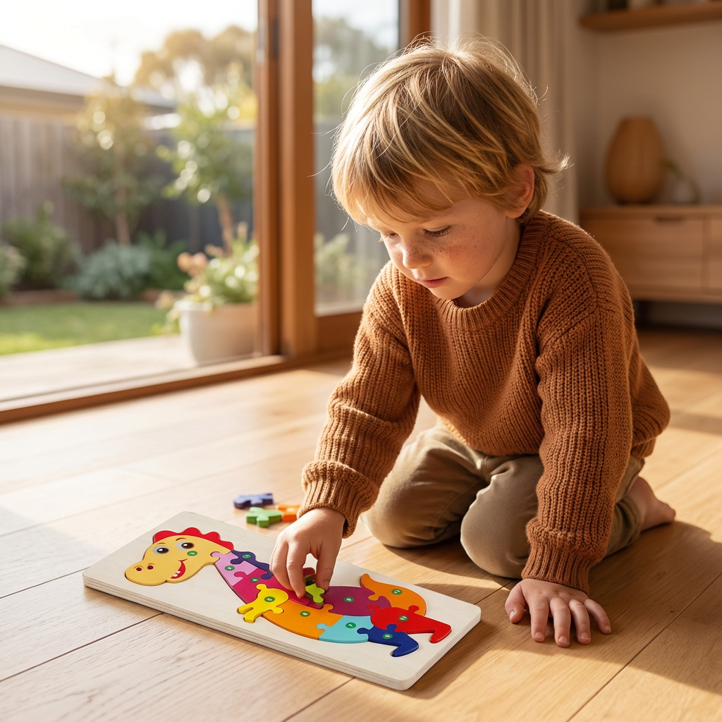 Holzpuzzle-Set für Kinder – Zahlen & Tiere Lernpuzzle
