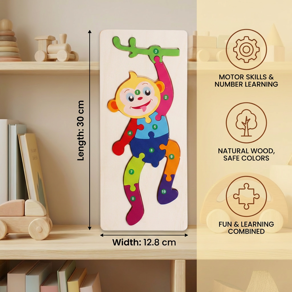 Holzpuzzle-Set für Kinder – Zahlen & Tiere Lernpuzzle