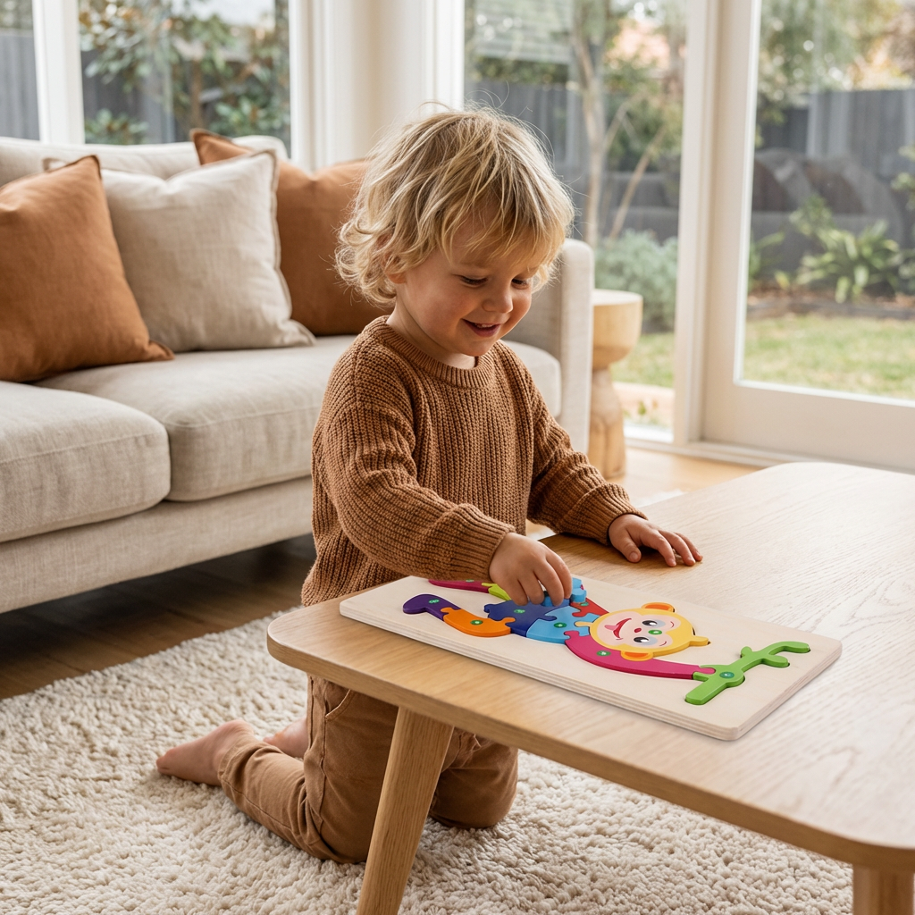 Holzpuzzle-Set für Kinder – Zahlen & Tiere Lernpuzzle