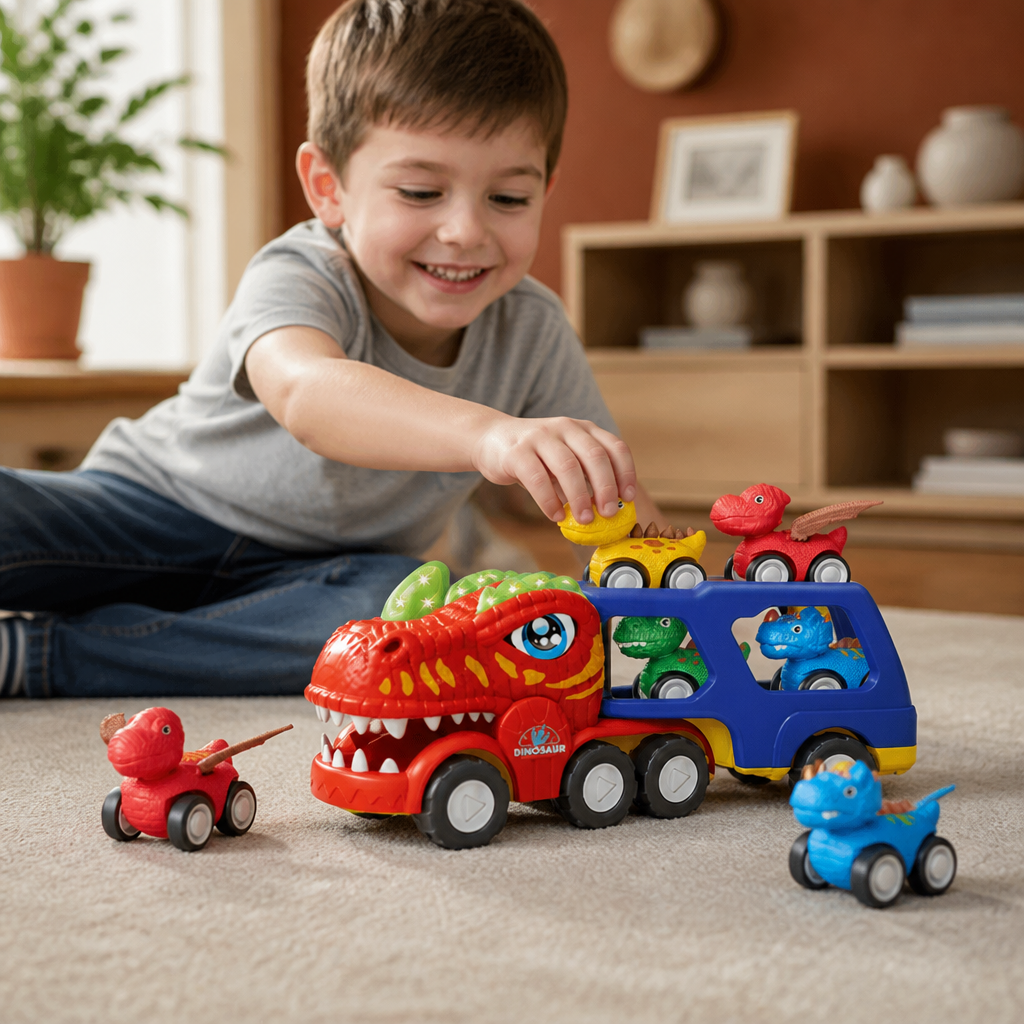 Dinosaurier-Transporter-Truck-Spielzeug-Set mit Mini-Dino-Autos