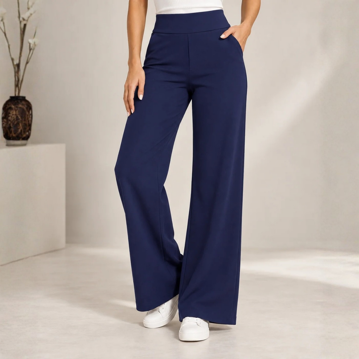 Bequeme elastische Hose mit weitem Bein
