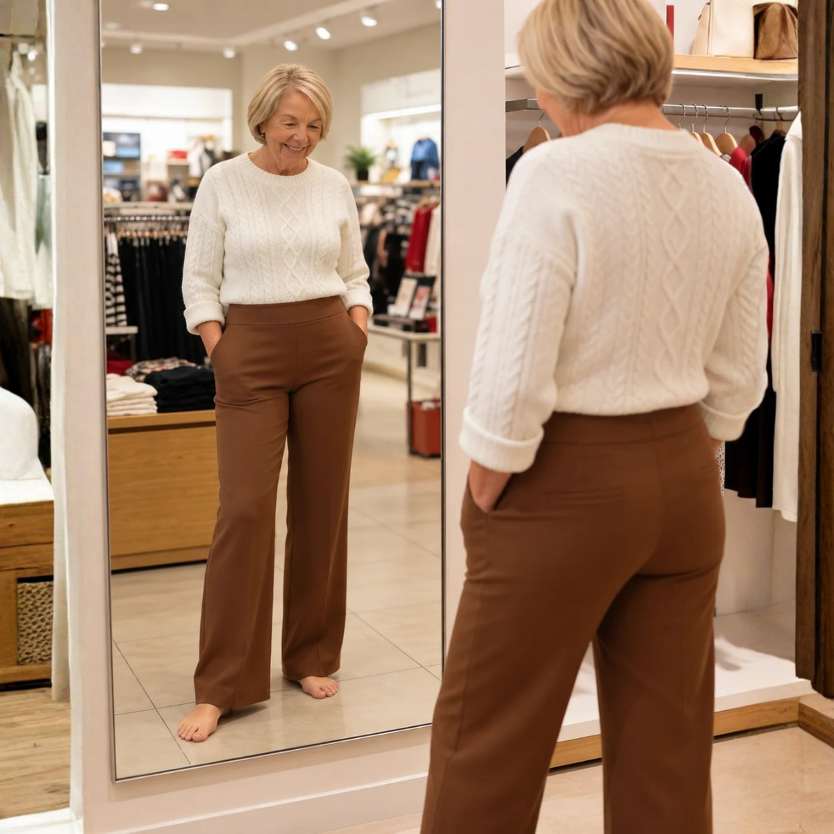 Bequeme elastische Hose mit weitem Bein