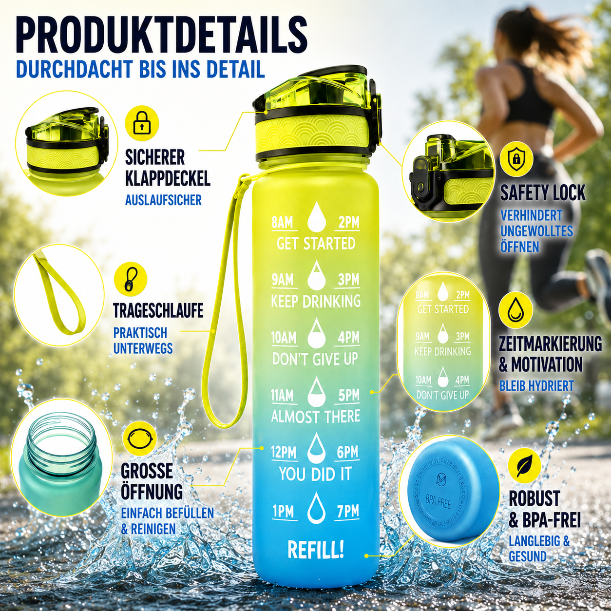 Nordspur | Wasserflasche mit Zeitleiste 1000 ml
