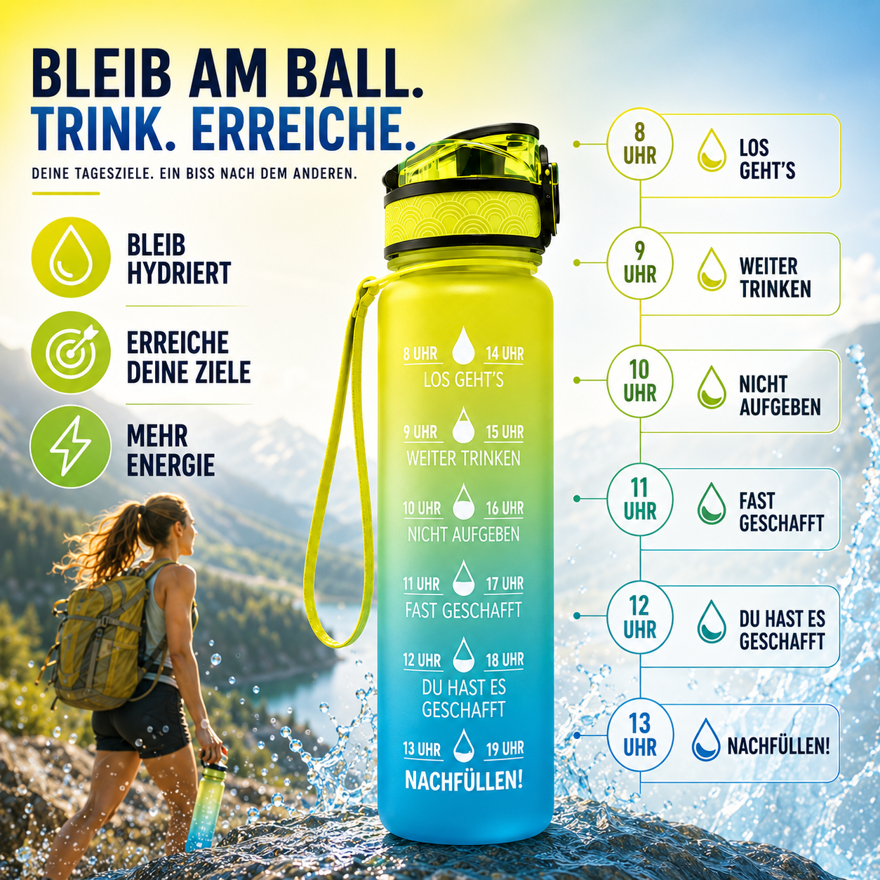 Nordspur | Wasserflasche mit Zeitleiste 1000 ml