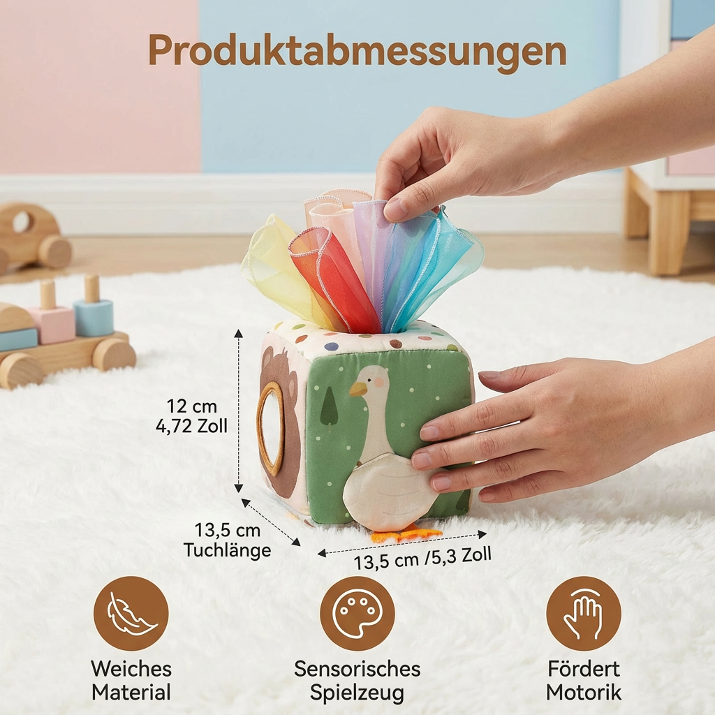 Montessori Baby Sensorik-Tücherbox – Weiches Knister- & Fühlspiel