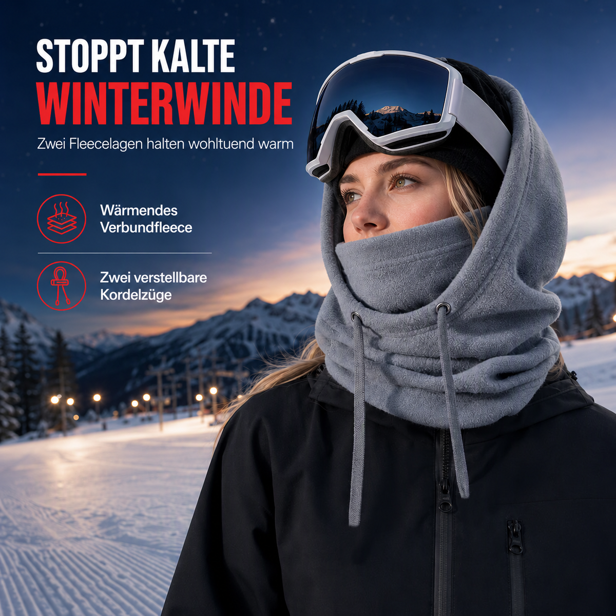 Nordspur | Fleecegefütterte 3-in-1-Winter-Sturmhaube – Warm, windgeschützt und verstellbar für Gesicht, Ohren und Hals