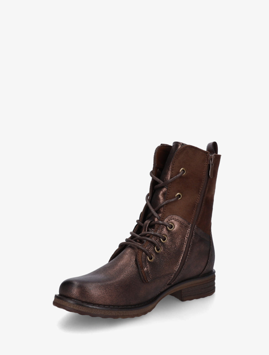 Bottines mit Blockabsatz aus zwei Materialien - Braun