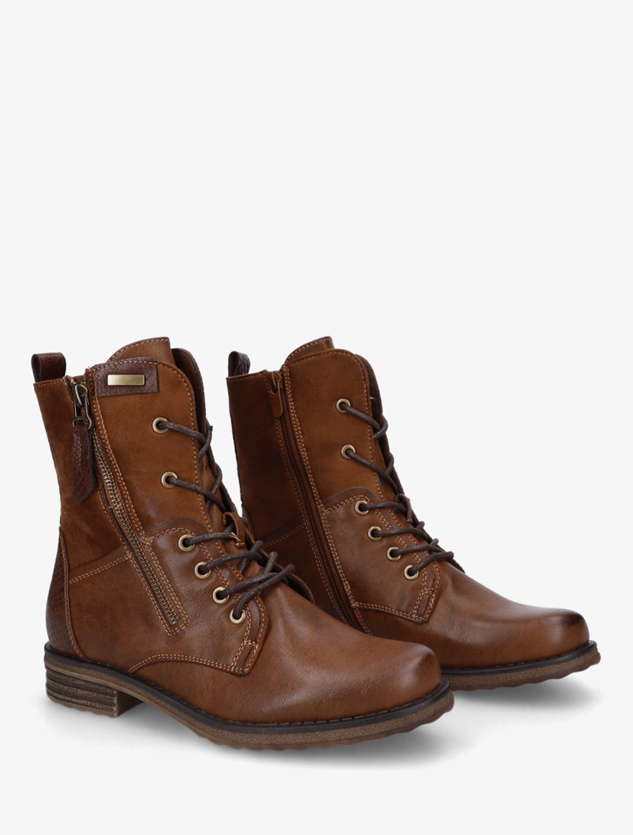 Bottines aus zwei Materialien mit Blockabsatz - Camel