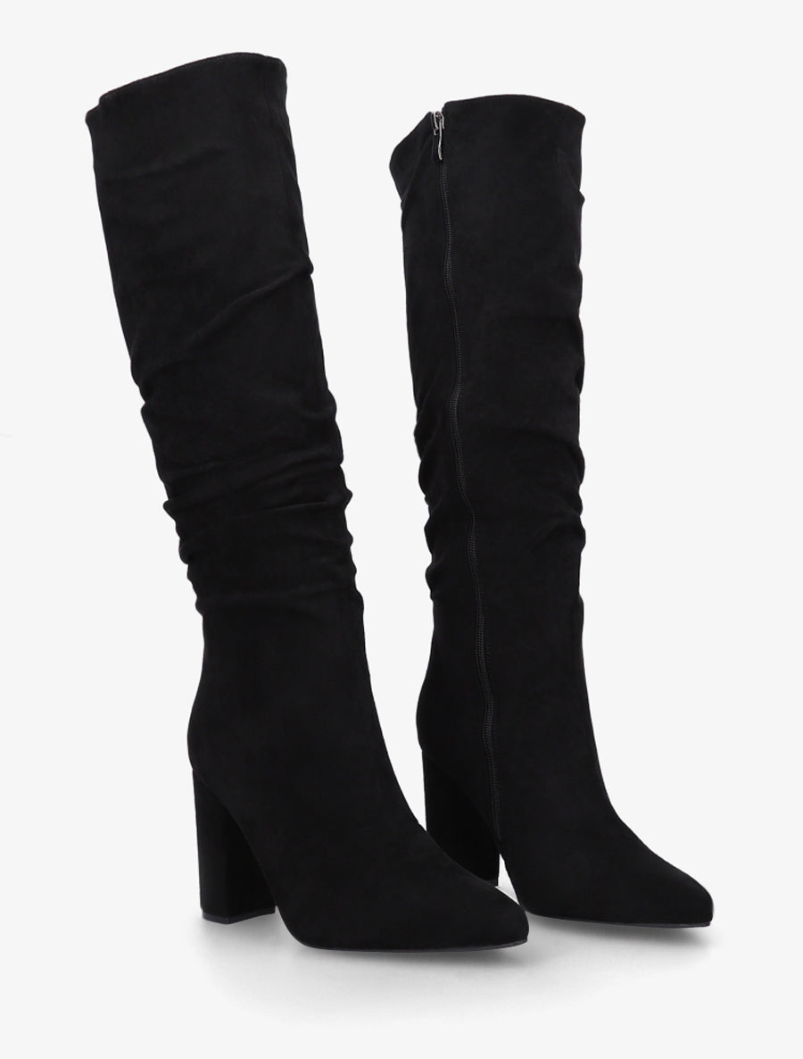 Stiefel aus Velourslederimitat mit Blockabsatz und Reißverschluss