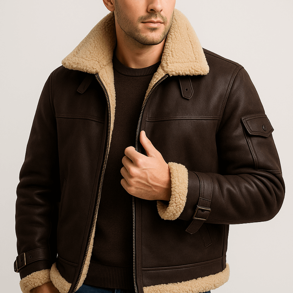 Herren Lederjacke Mit Taschen Klassischer Schnitt