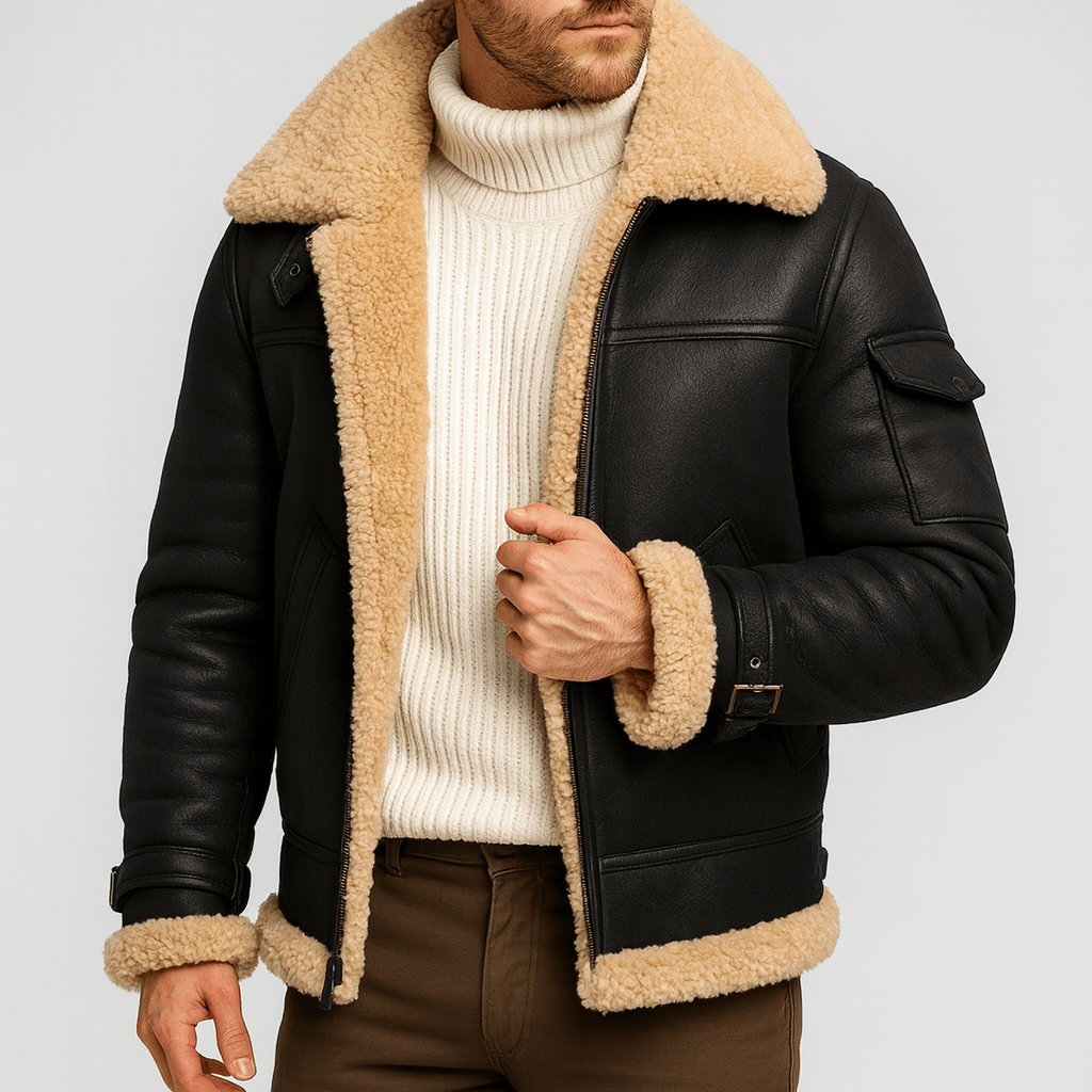 Herren Lederjacke Mit Taschen Klassischer Schnitt