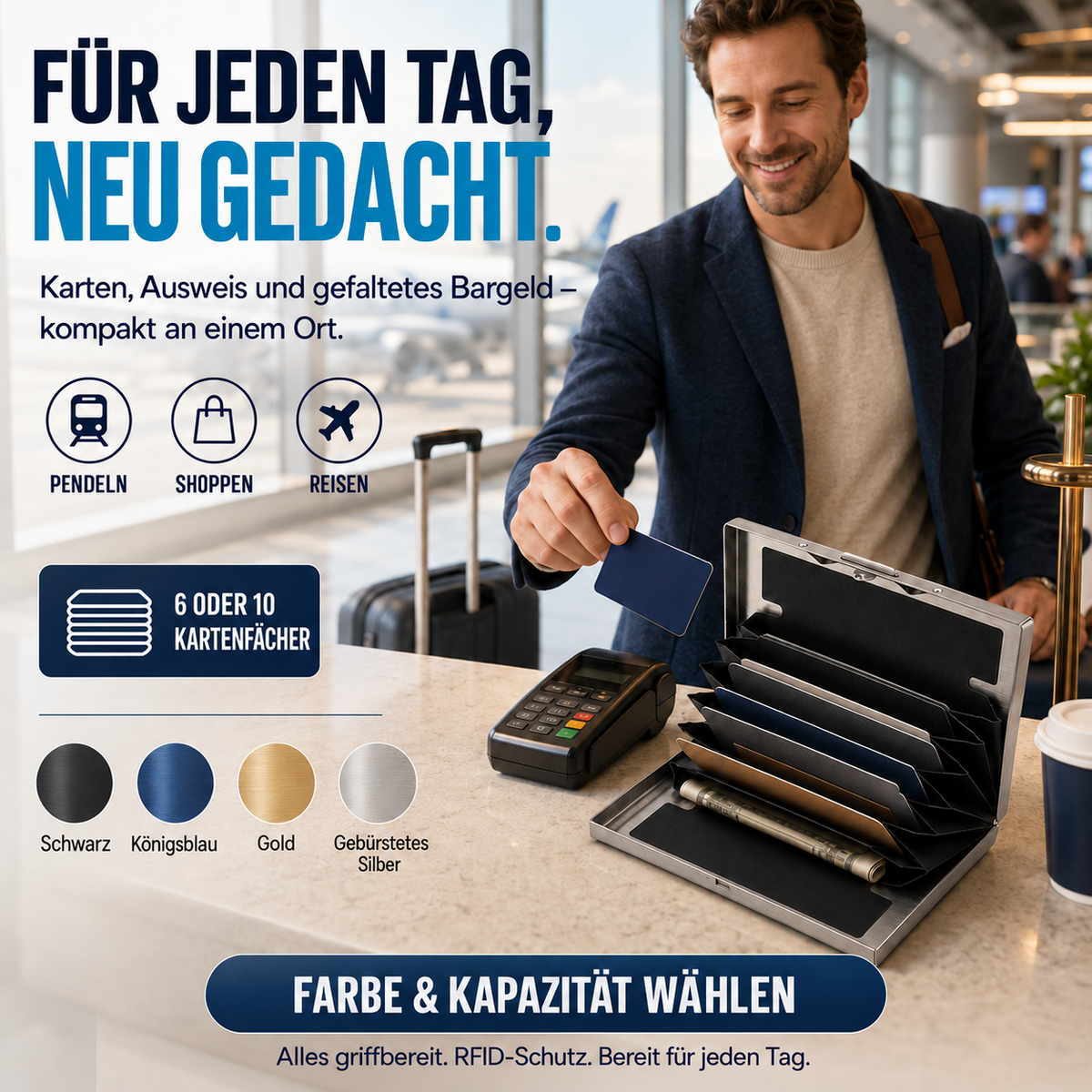 Nordspur | RFID-Blocking Karten-Geldbörse aus Edelstahl – Organisiert, Sicher & Taschenfertig