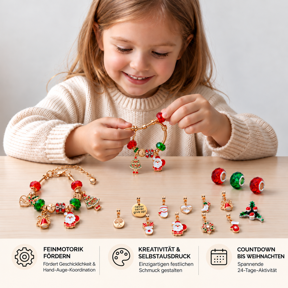 Nordspur | 24-Tage Weihnachts-Armband-Adventskalender – DIY Schmuckbastelset für Mädchen