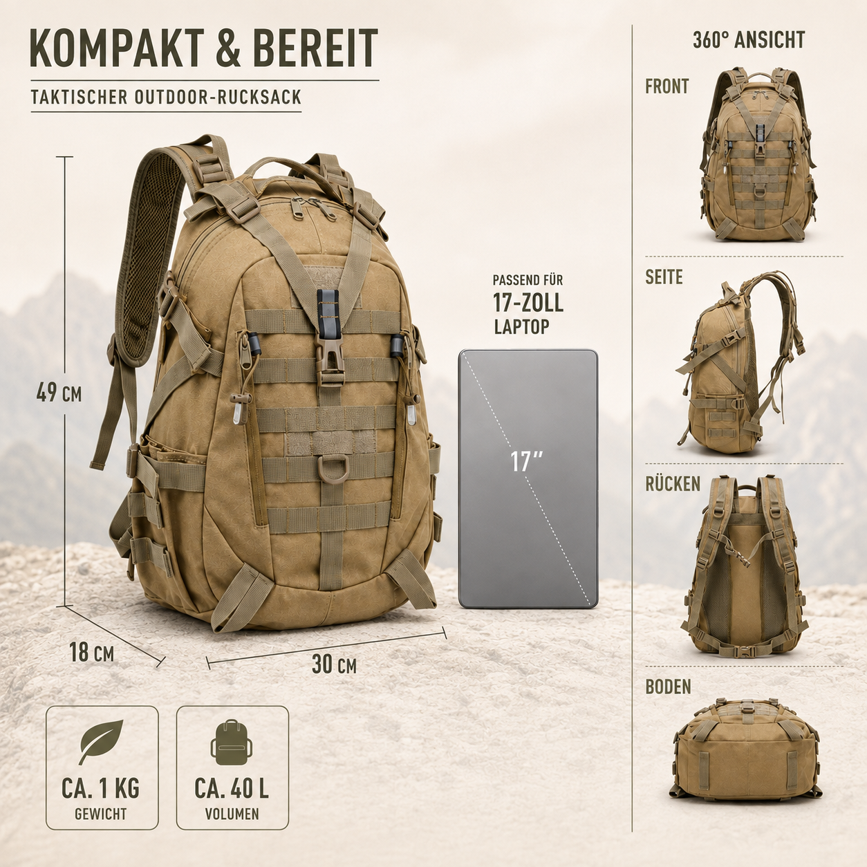 Nordspur | 40-Liter-Taktischer Rucksack