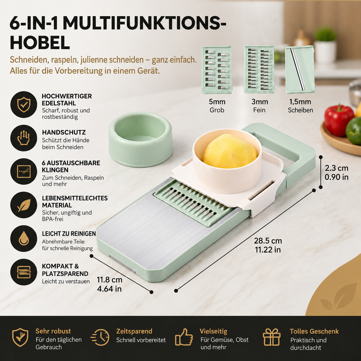 Nordspur | 6-in-1 Multifunktionaler Gemüseschneider & Reibe