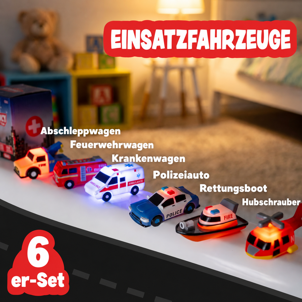Nordspur | 6er-Pack Farbwechselnde Einsatzfahrzeug-Badespielzeuge für Babys & Kleinkinder
