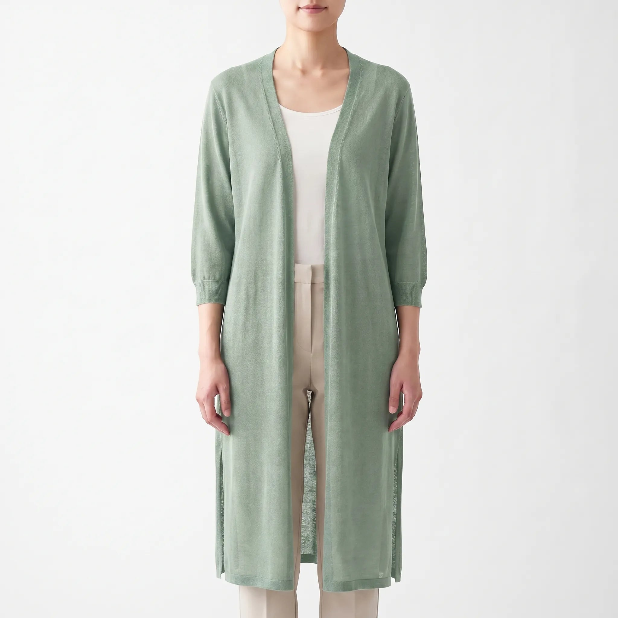 Langlinige Damen-Strickjacke luftig atmungsaktiv Feinstriek Sommerstoff