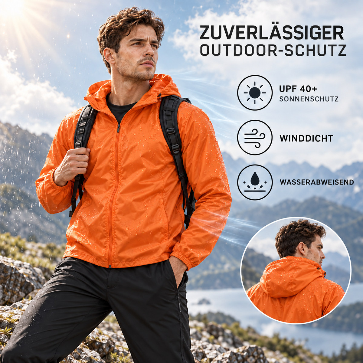 Nordspur | AeroShield Leichte Kapuzen-Herren-Windjacke