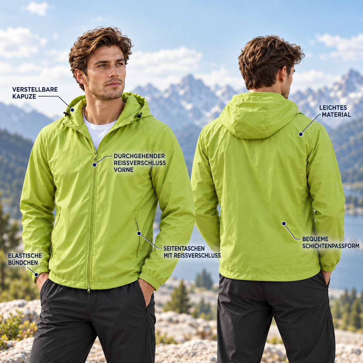 Nordspur | AeroShield Leichte Kapuzen-Herren-Windjacke