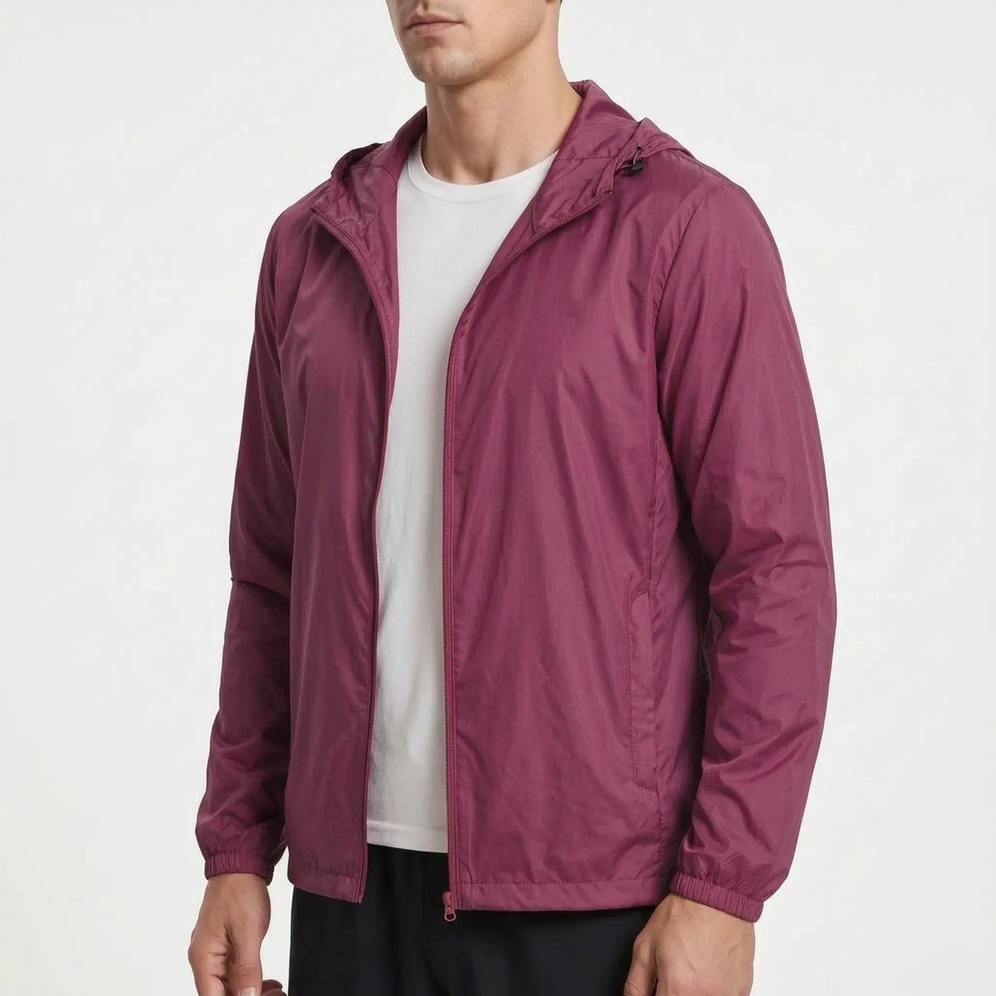 Herren-Windjacke leicht schnelltrocknend mit Kapuze und Reißverschluss