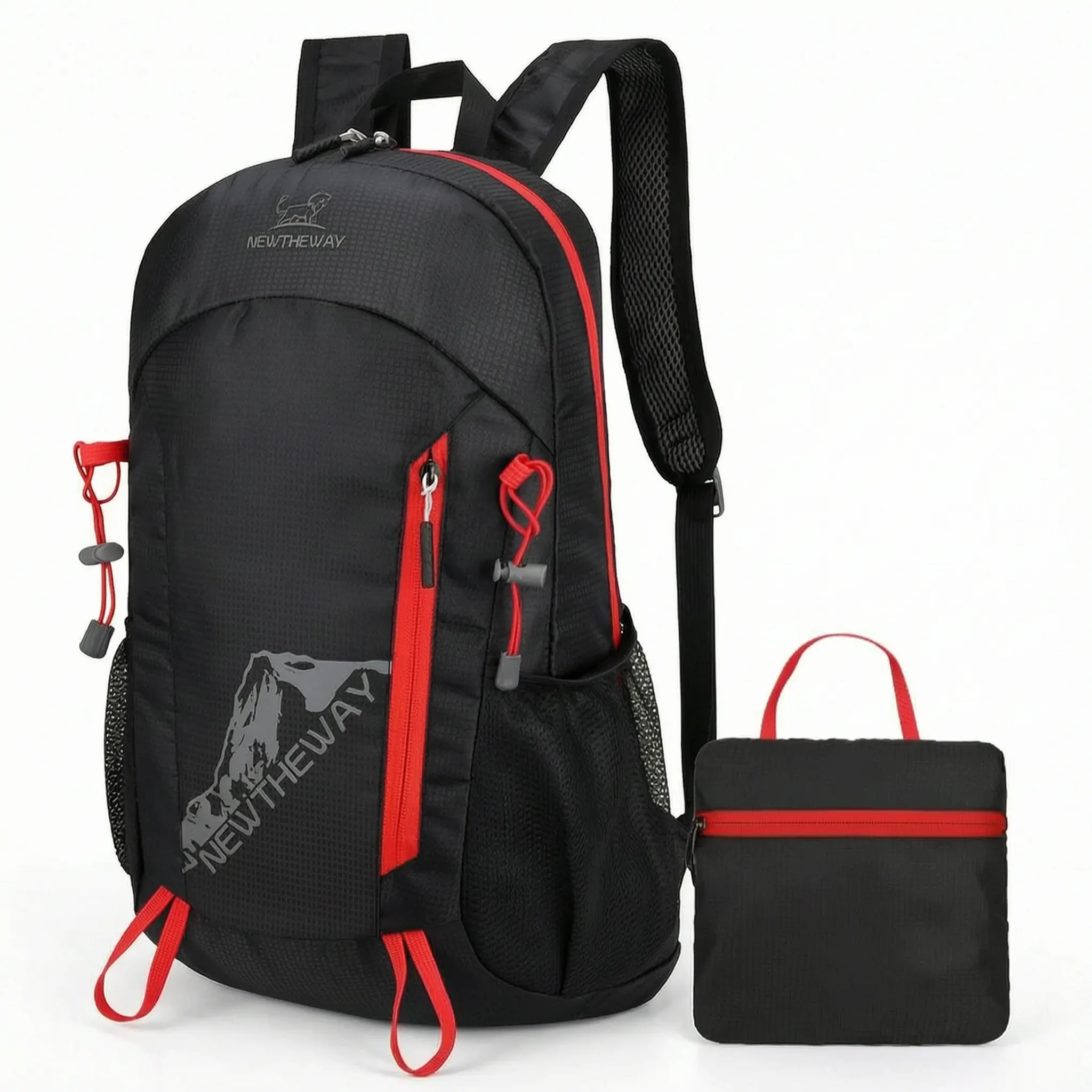 Packbarer Tagesrucksack mit wasserabweisender Beschichtung und Mesh-Schultergurten
