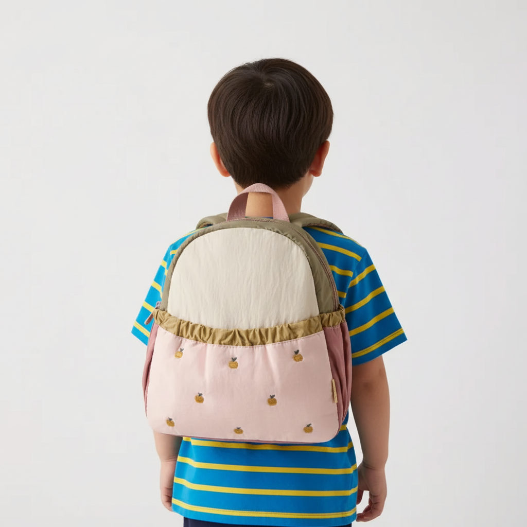 Kinderrucksack leicht Nylon mit Apfelmuster Stickerei