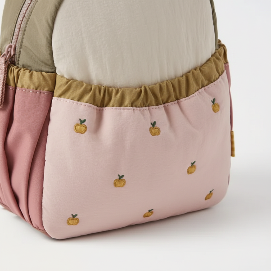 Kinderrucksack leicht Nylon mit Apfelmuster Stickerei