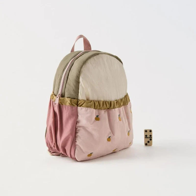 Kinderrucksack leicht Nylon mit Apfelmuster Stickerei