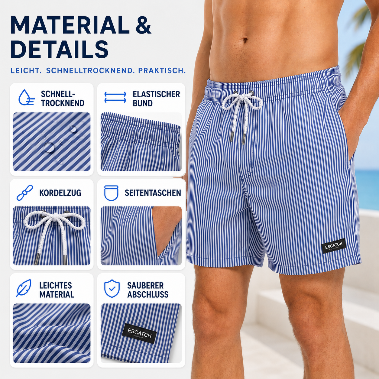 Nordspur | Aqualore Herren Badeshorts in mittlerer Länge