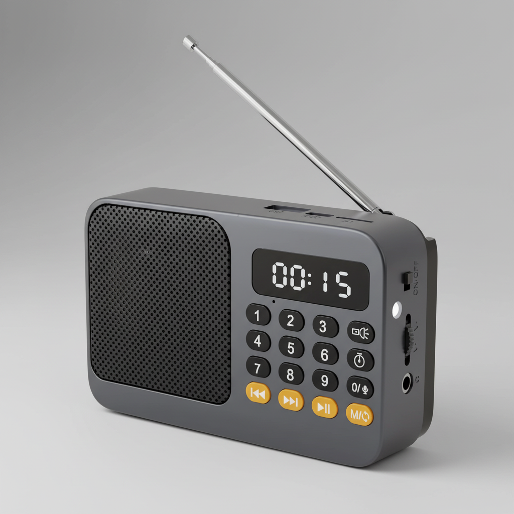 Tragbarer Akku-Radioempfänger mit Bluetooth-Lautsprecher und Taschenlampe