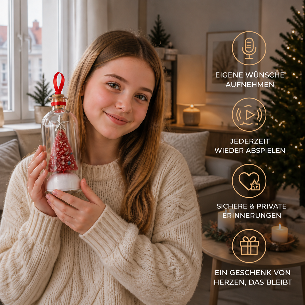 Nordspur | Aufnehmbare Weihnachtsbotschaft-in-einer-Flasche Ornament mit Sprachwiedergabe