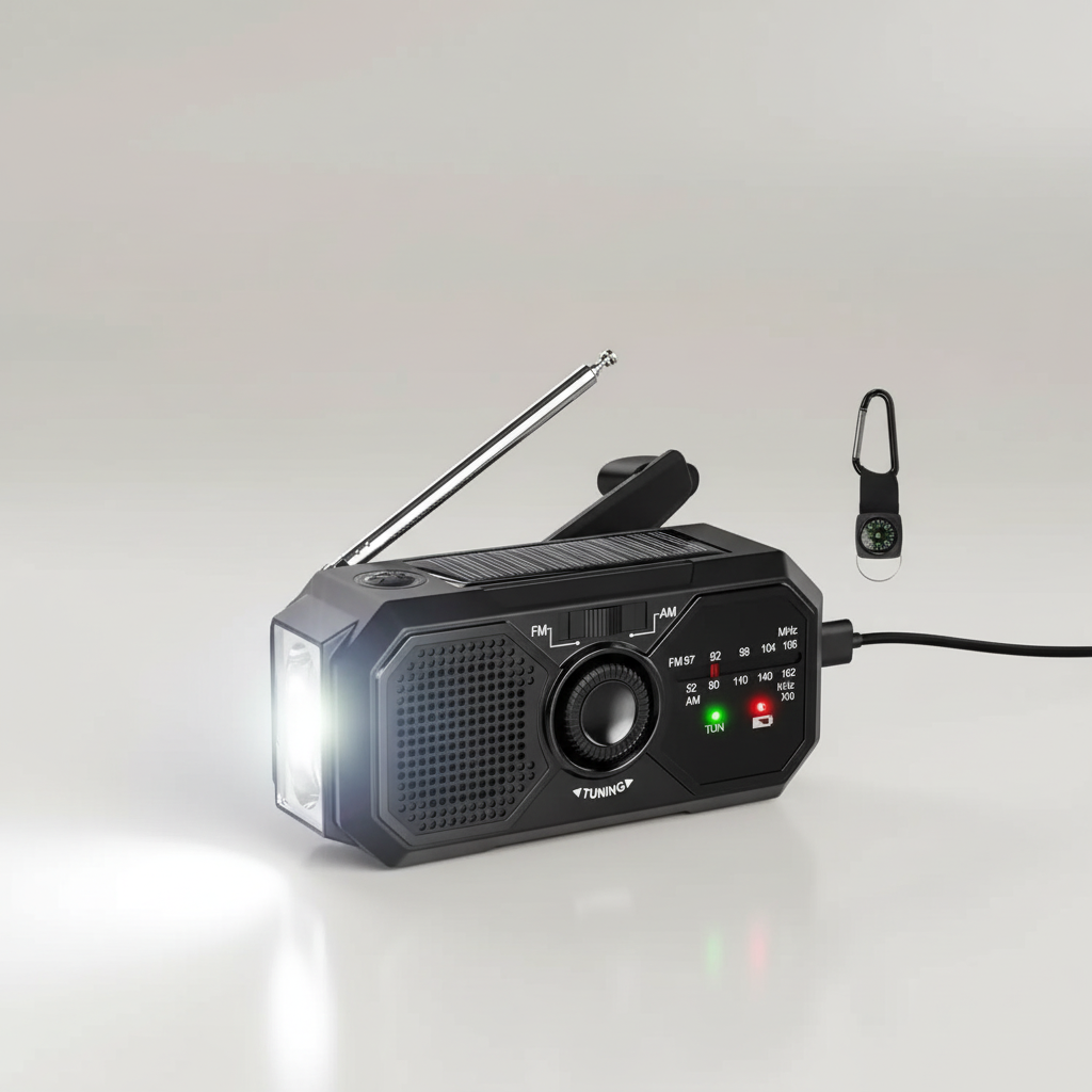 Tragbares Notfallradio mit Solarladung und Handkurbelbetrieb