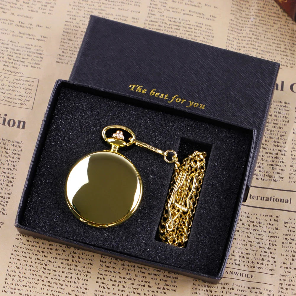 Klassische Taschenuhr mit Kette und Geschenkbox elegantes Quarzwerk