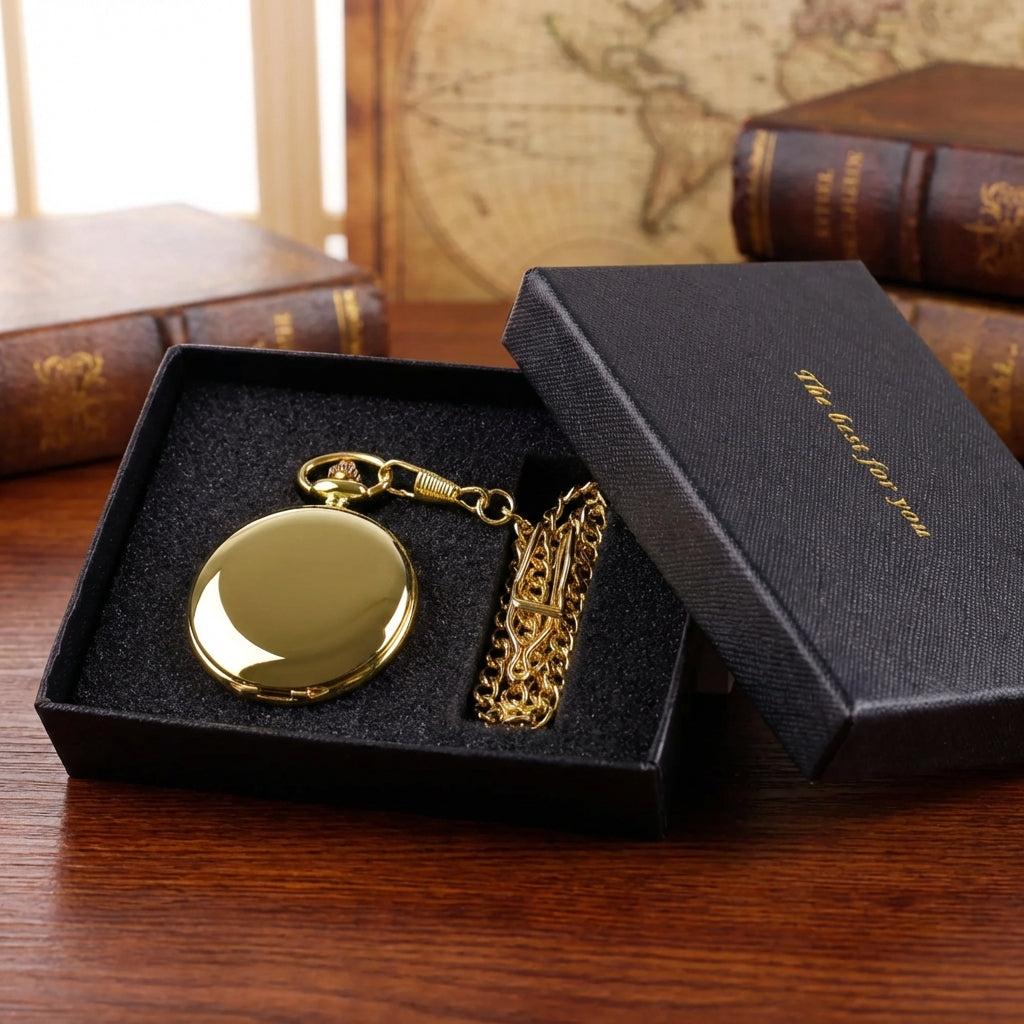 Klassische Taschenuhr mit Kette und Geschenkbox elegantes Quarzwerk