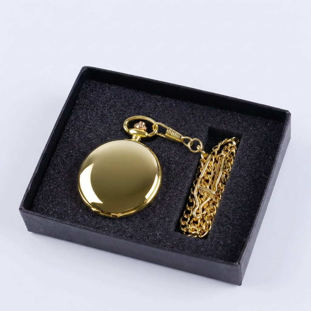 Klassische Taschenuhr mit Kette und Geschenkbox elegantes Quarzwerk