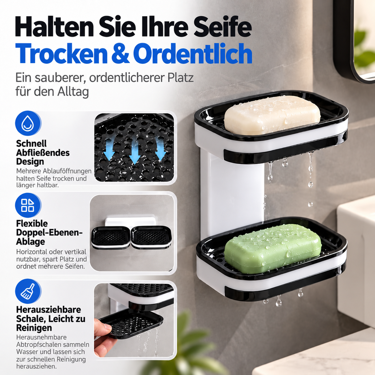 Nordspur | Ausziehbare Seifenablage mit Ablauf