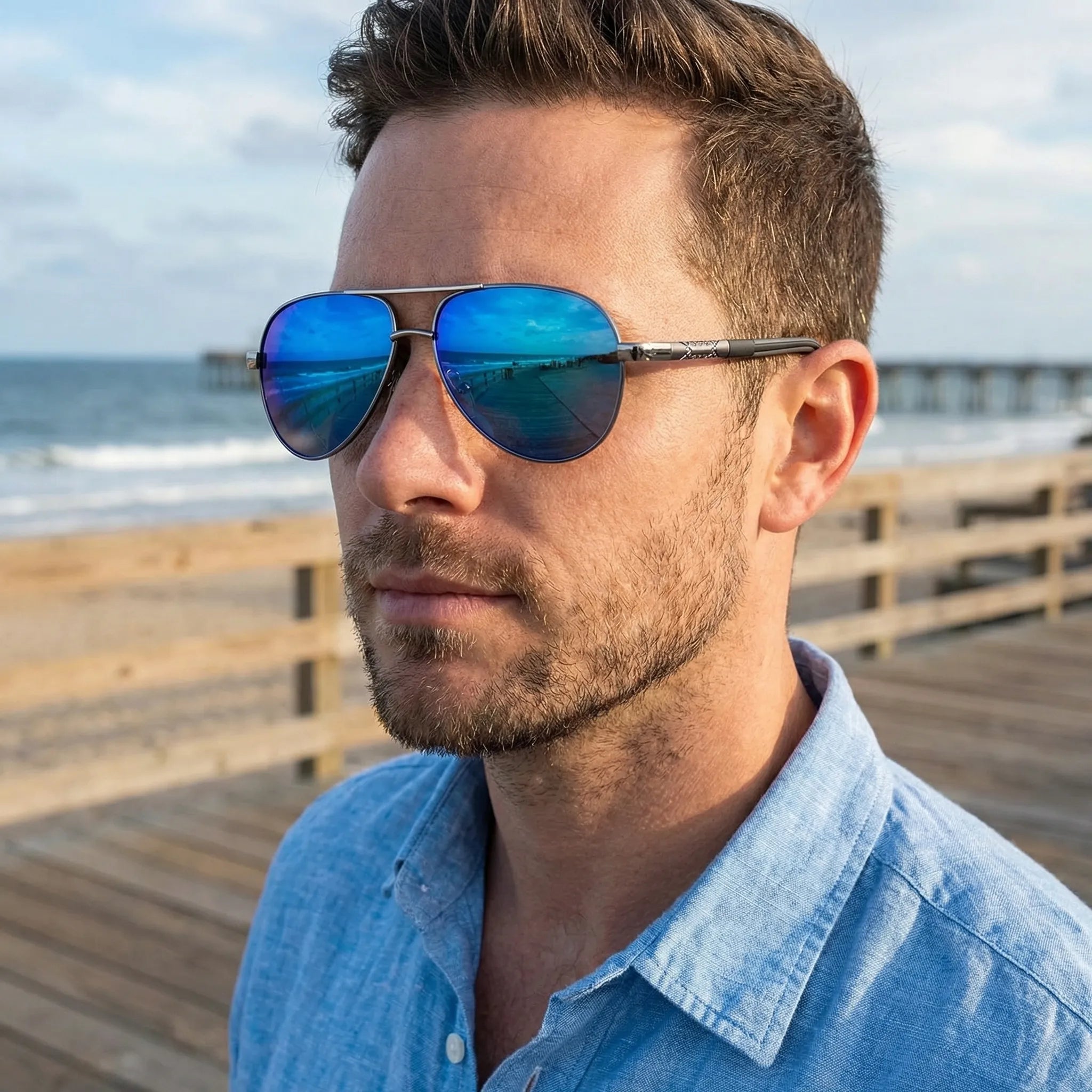 Aviator Sonnenbrille polarisiert verspiegelt Retro Design Herren