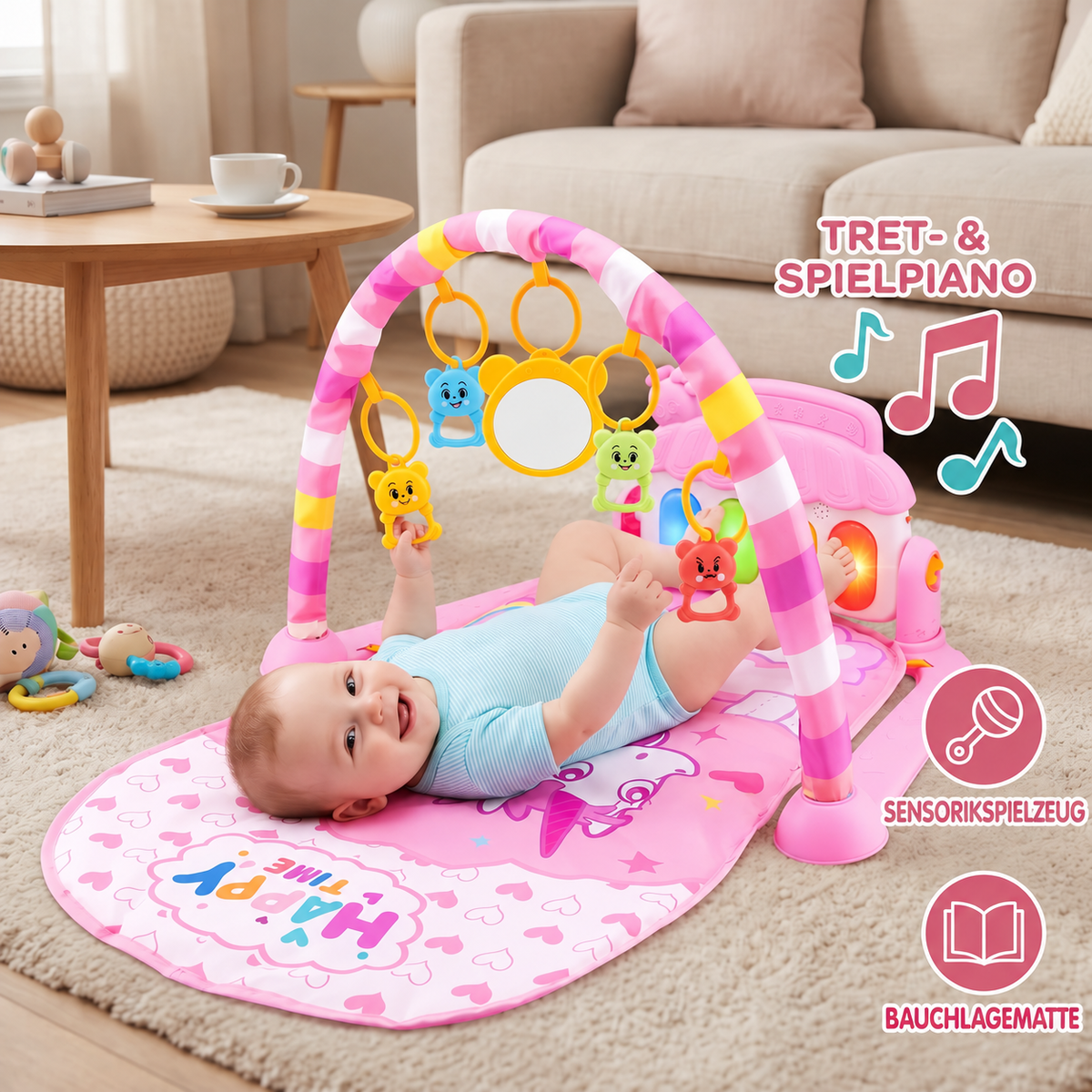 Nordspur | Baby Musik Spielbogen mit Klavier – Interaktive sensorische Aktivitätsmatte (0–24 Monate)