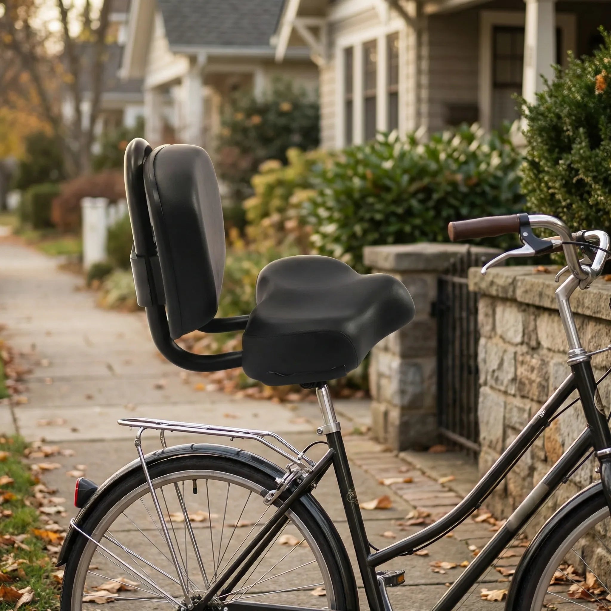 Breiter gepolsterter Fahrradsattel mit Rückenlehne knöchelhoch