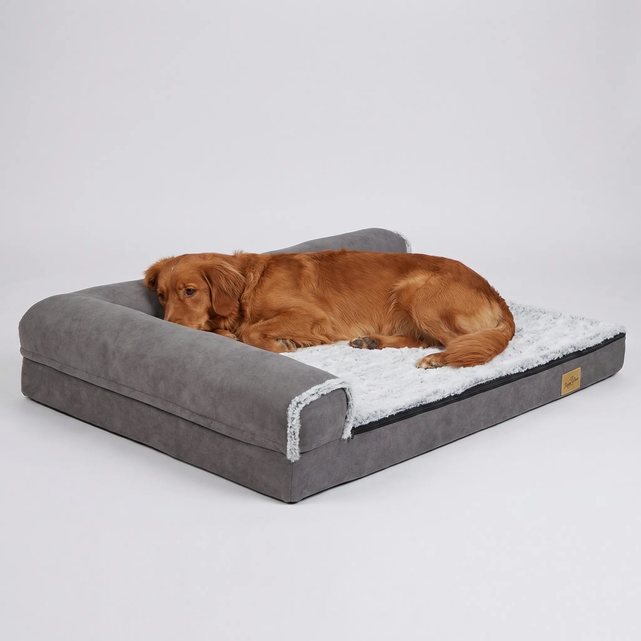 Orthopädisches Hundebett L-Form mit Rand und Kopfstütze für große Hunde