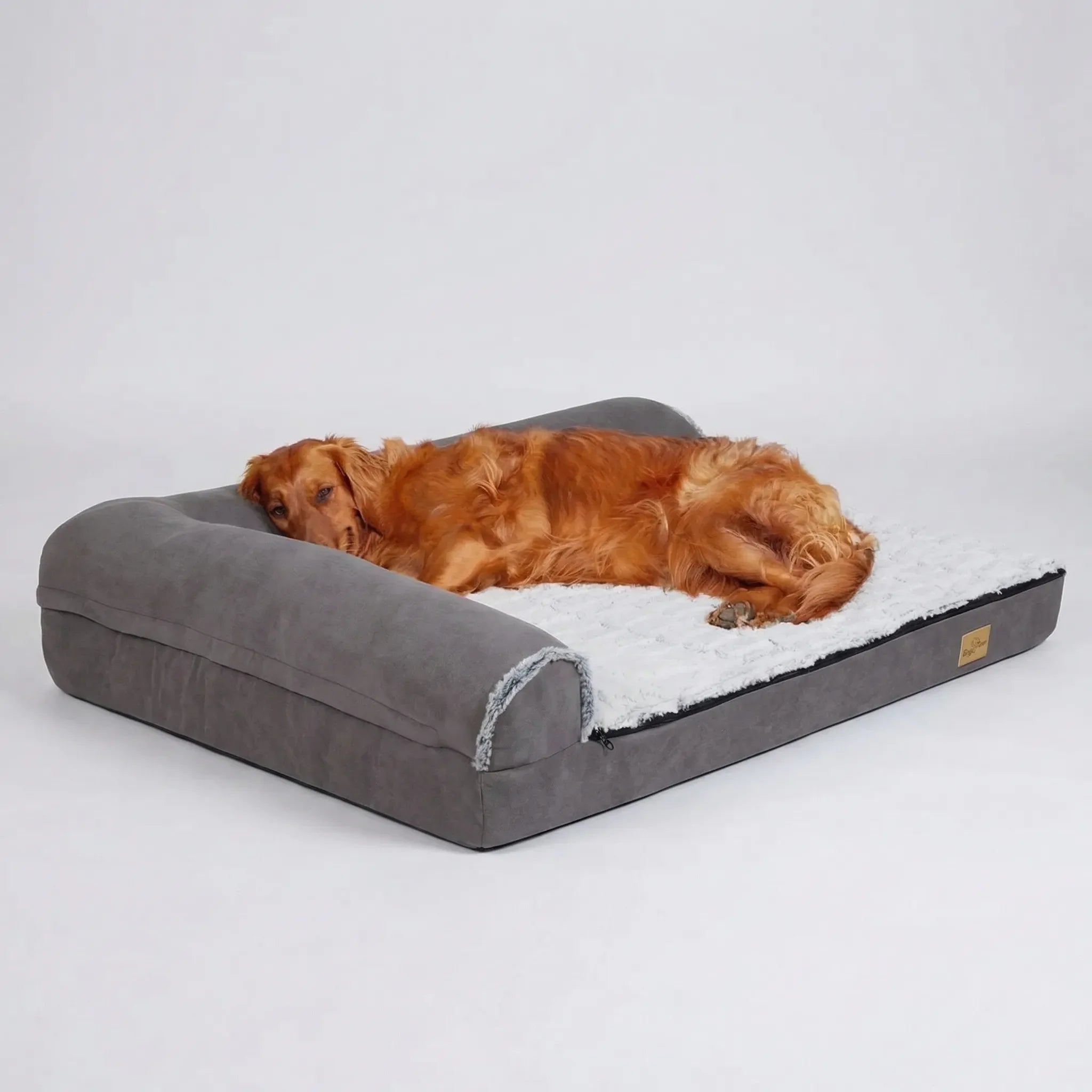 Orthopädisches Hundebett L-Form mit Rand und Kopfstütze für große Hunde