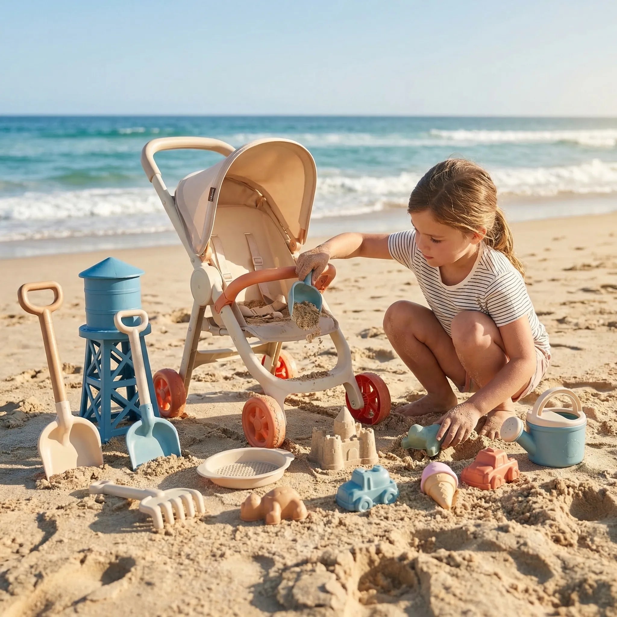 Kinder Strandspielset mit Trolley und Sandförmchen für kreatives Spielen