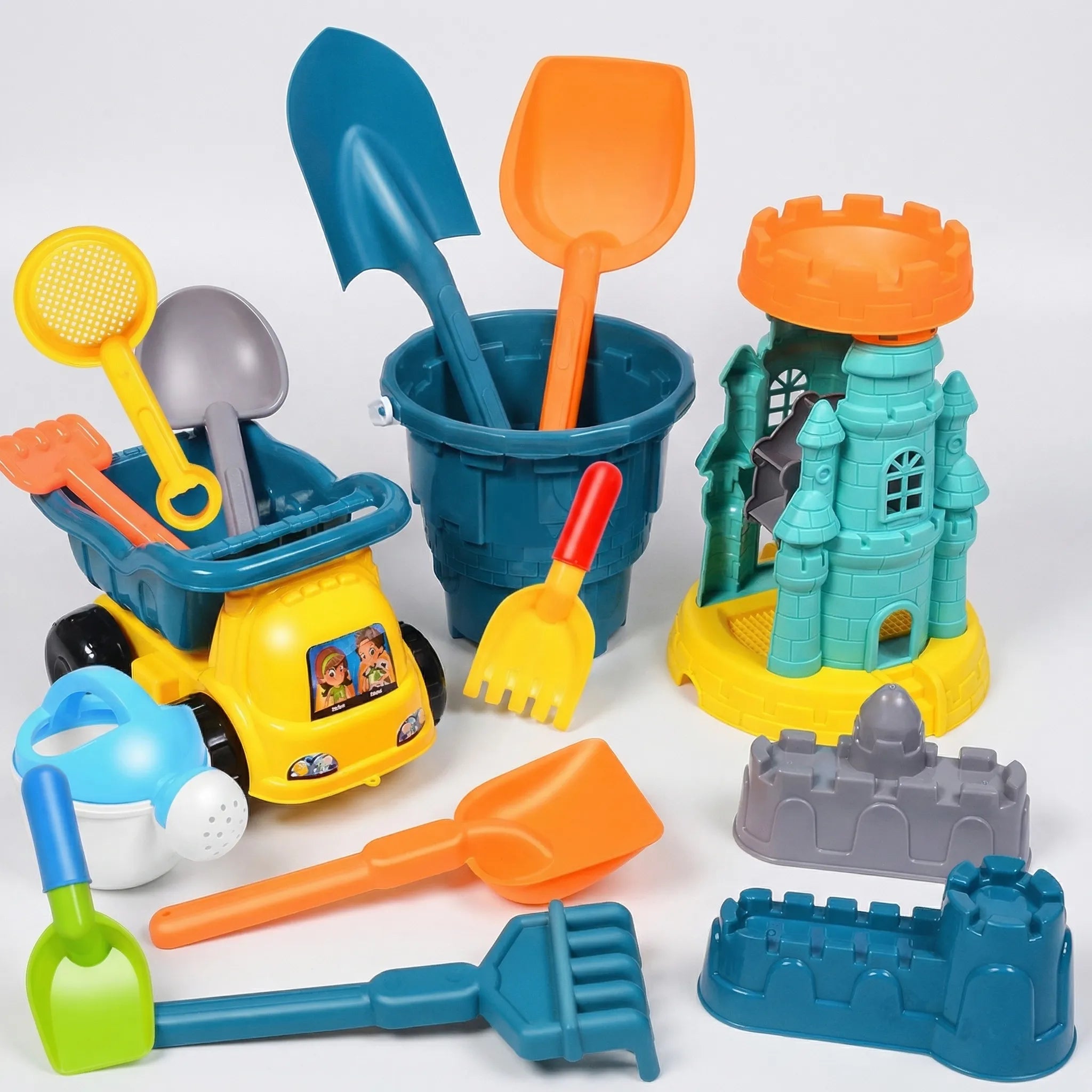Kinder Strandspielzeug Set mit Eimer, Schaufel, Sanduhr und ATV