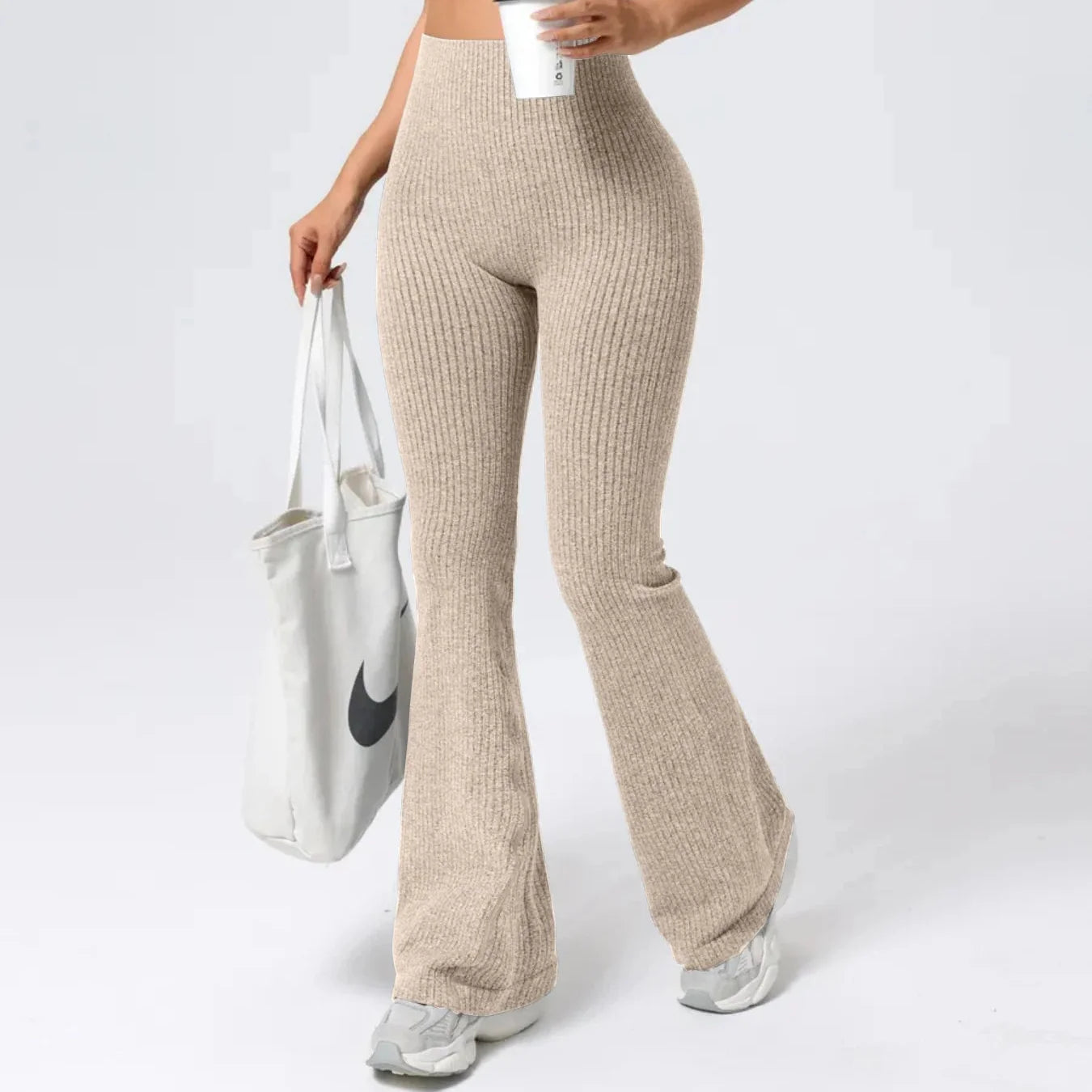 Damen Schlaghosen hohe Taille nahtlos dehnbar Yoga Fitness