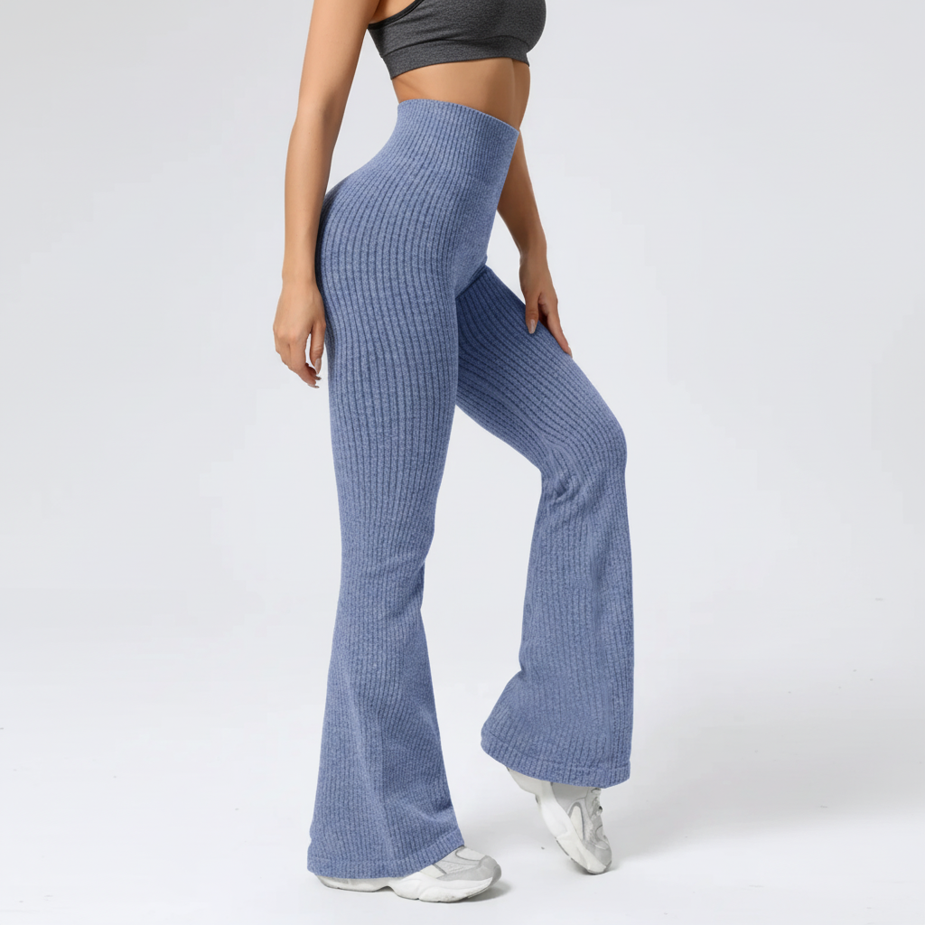 Damen Schlaghosen hohe Taille nahtlos dehnbar Yoga Fitness