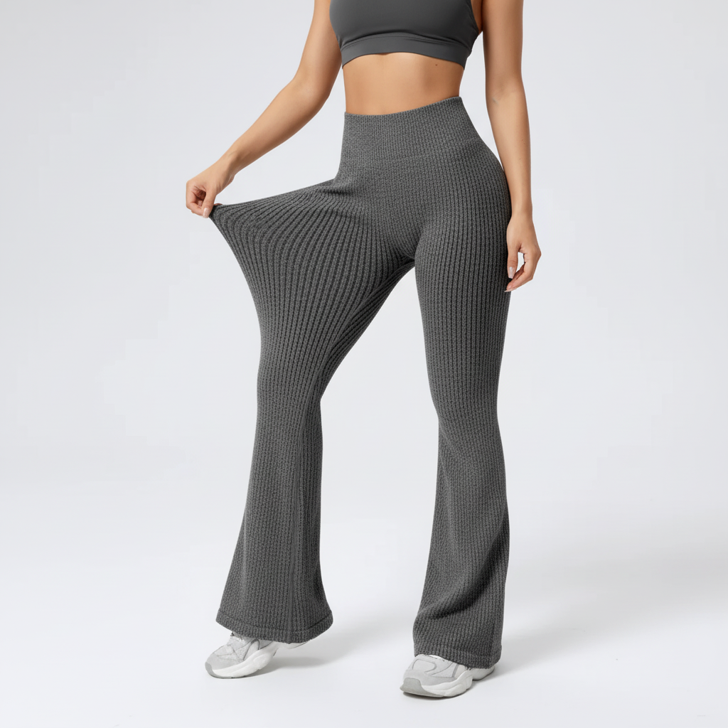 Damen Schlaghosen hohe Taille nahtlos dehnbar Yoga Fitness