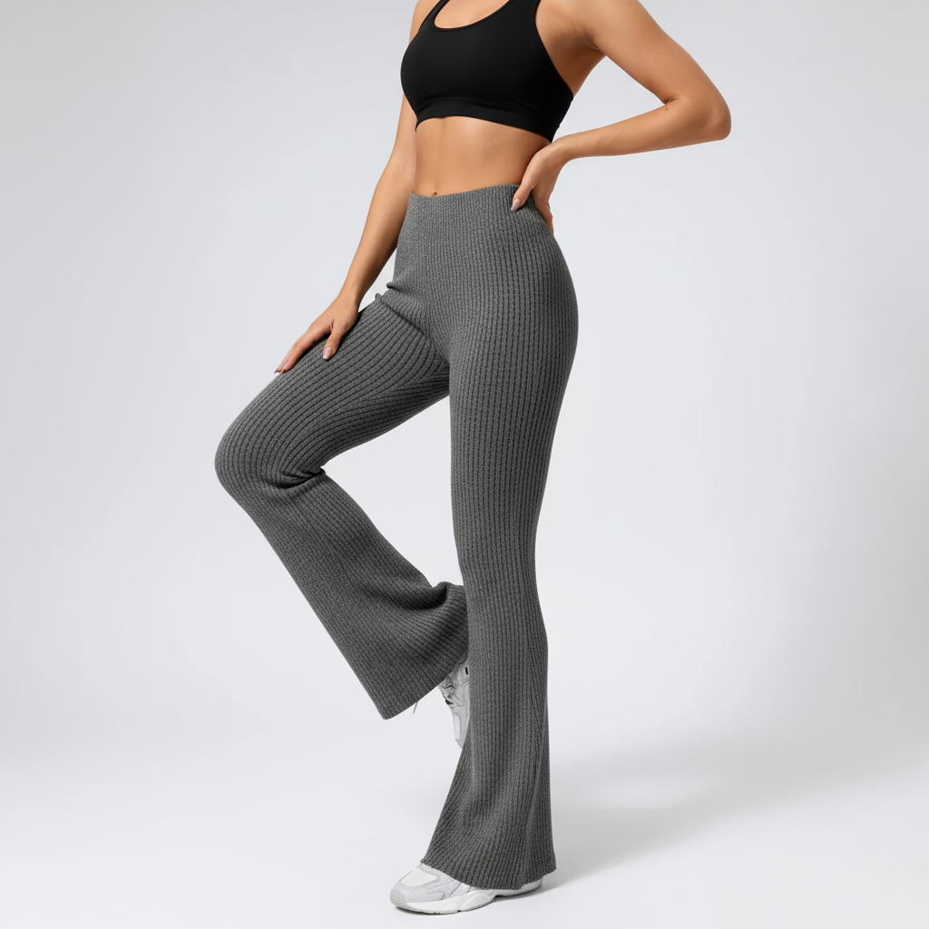 Damen Schlaghosen hohe Taille nahtlos dehnbar Yoga Fitness